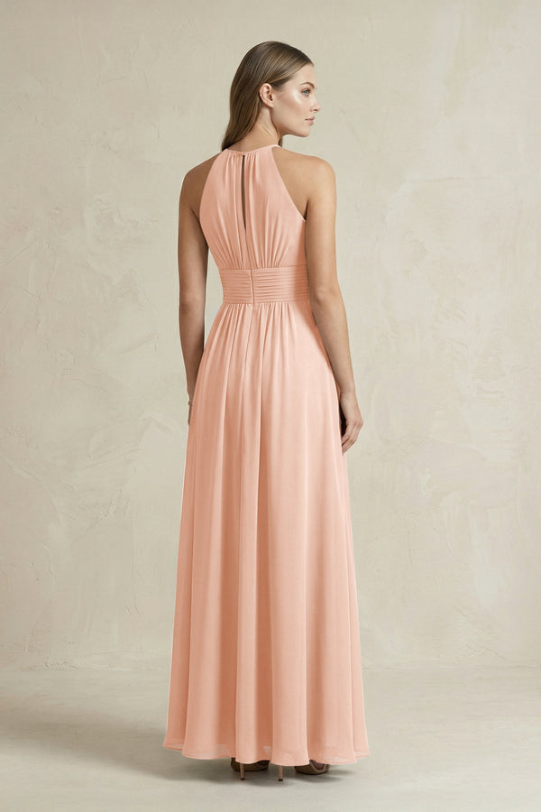Halter A - Line Chiffon Ankle - Length Bridesmaid Dress in English Rose - SHE IS ME Bridesmaid Dresses