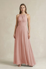 Halter A-Line Chiffon Ankle-Length Bridesmaid Dress in English Rose | KISSBRIDAL