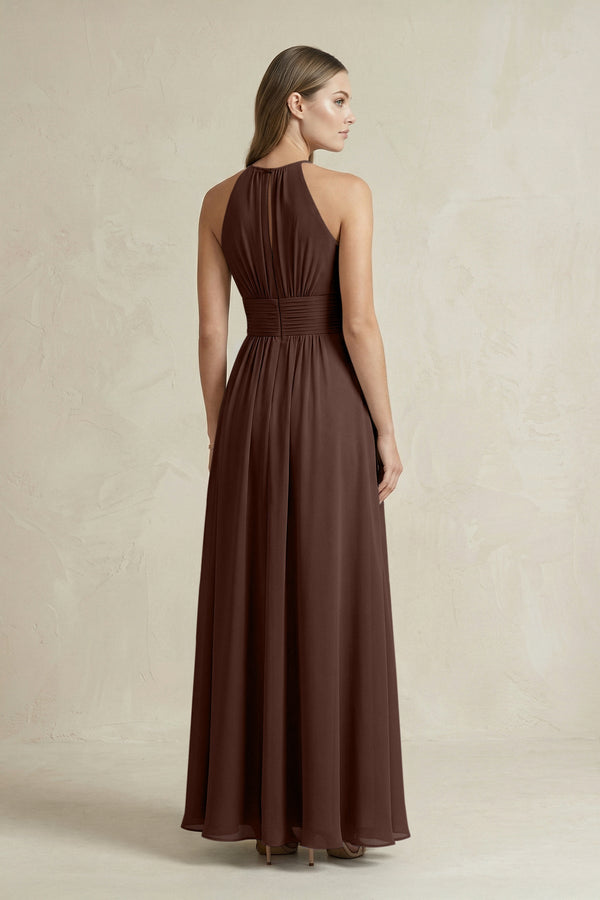 Halter A - Line Chiffon Ankle - Length Bridesmaid Dress in Espresso - SHE IS ME Bridesmaid Dresses
