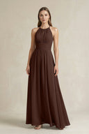 Halter A - Line Chiffon Ankle - Length Bridesmaid Dress in Espresso - SHE IS ME Bridesmaid Dresses