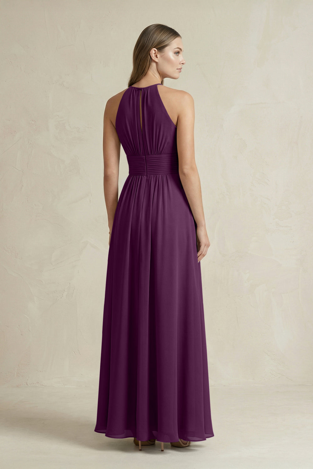 Halter A-Line Chiffon Ankle-Length Bridesmaid Dress in Fig