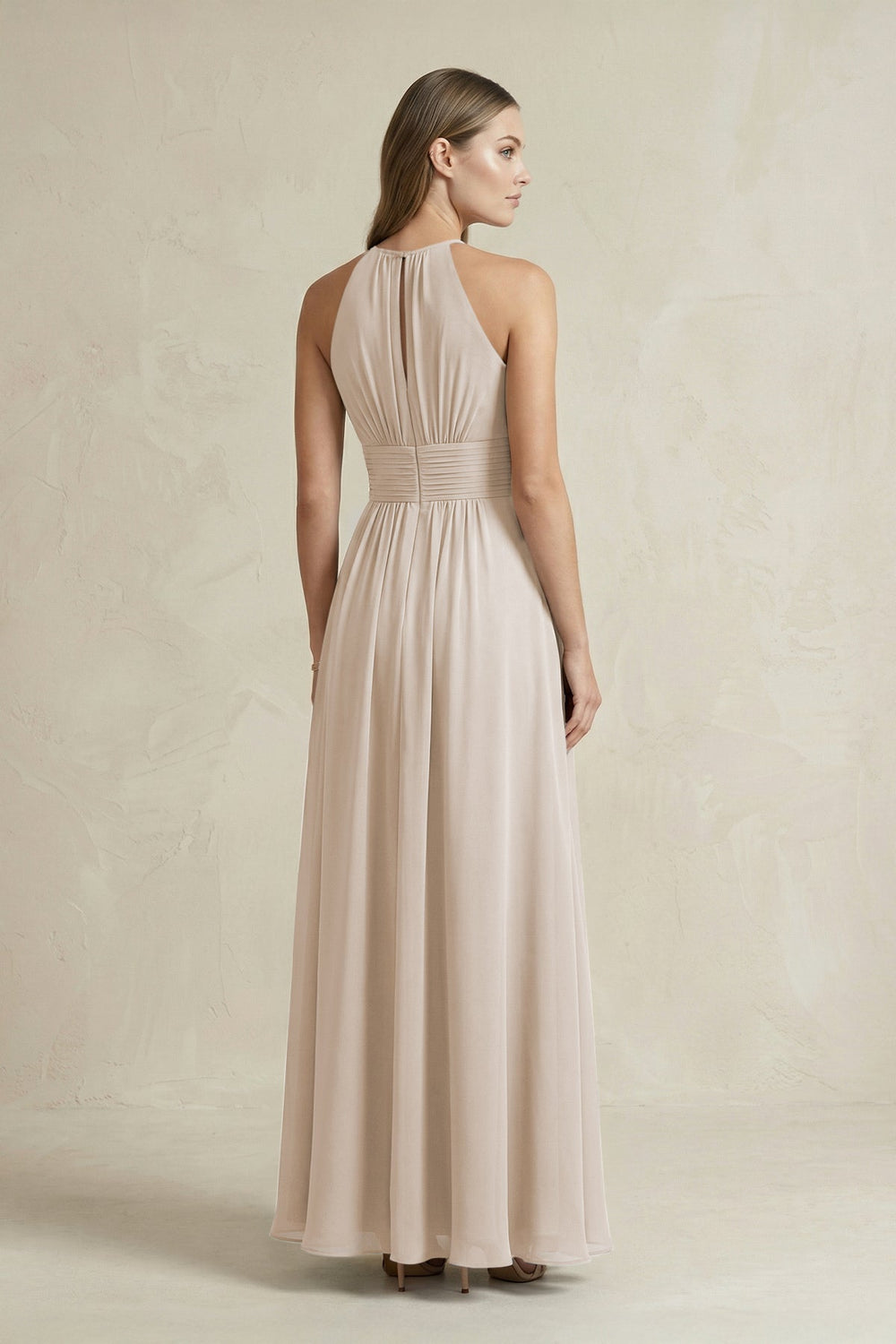 Halter A - Line Chiffon Ankle - Length Bridesmaid Dress in Frost - KISS BRIDAL Bridesmaid Dresses