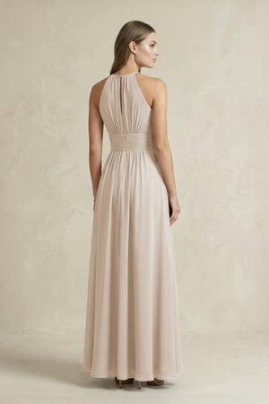 Halter A - Line Chiffon Ankle - Length Bridesmaid Dress in Frost - SHE IS ME Bridesmaid Dresses