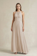 Halter A - Line Chiffon Ankle - Length Bridesmaid Dress in Frost - SHE IS ME Bridesmaid Dresses