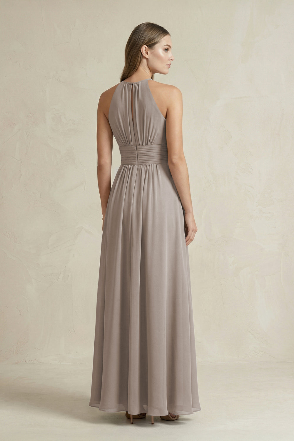 Halter A-Line Chiffon Ankle-Length Bridesmaid Dress in Frost