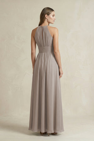 Halter A-Line Chiffon Ankle-Length Bridesmaid Dress in Frost (2) | KISSBRIDAL