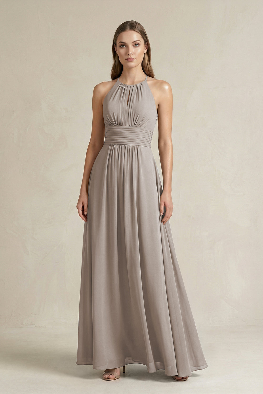Halter A-Line Chiffon Ankle-Length Bridesmaid Dress in Frost