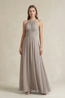 Halter A-Line Chiffon Ankle-Length Bridesmaid Dress in Frost | KISSBRIDAL