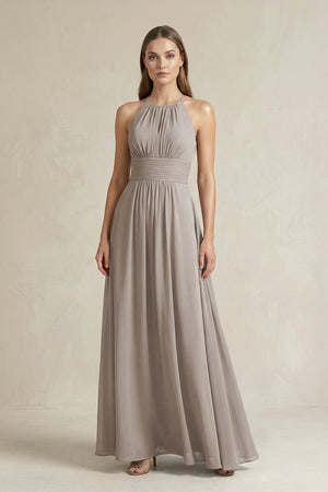 Halter A-Line Chiffon Ankle-Length Bridesmaid Dress in Frost | KISSBRIDAL