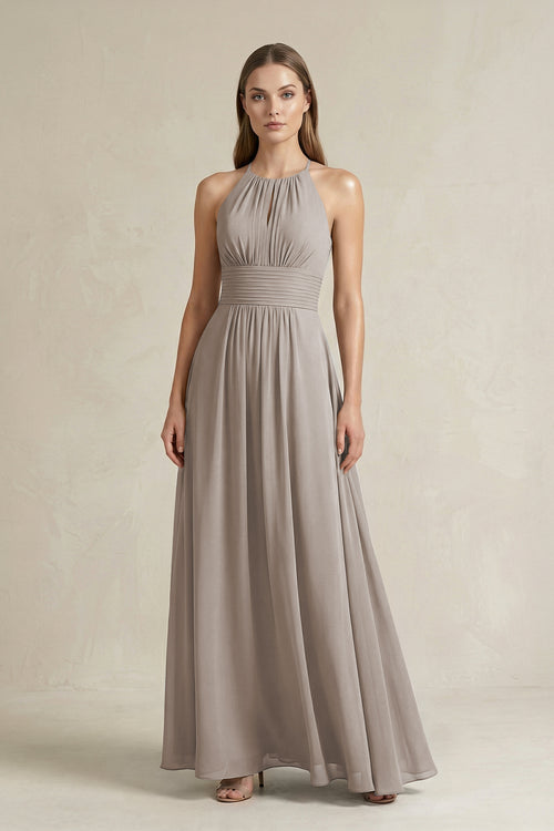 Halter A-Line Chiffon Ankle-Length Bridesmaid Dress in Frost | KISSBRIDAL