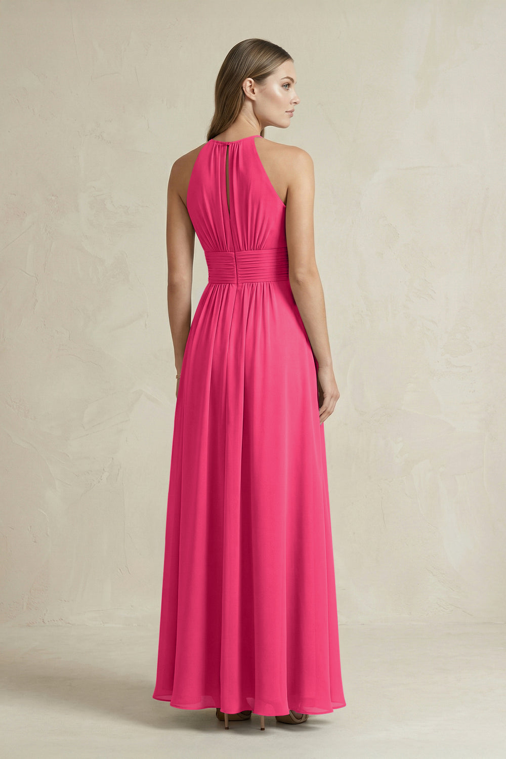 Halter A-Line Chiffon Ankle-Length Bridesmaid Dress in Fuchsia