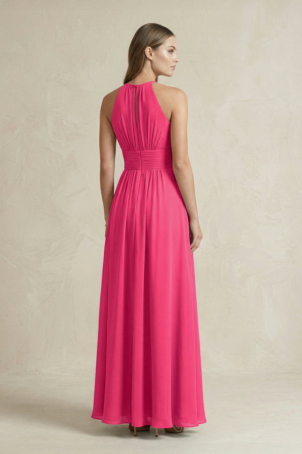 Halter A-Line Chiffon Ankle-Length Bridesmaid Dress in Fuchsia (2) | KISSBRIDAL
