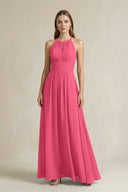 Halter A - Line Chiffon Ankle - Length Bridesmaid Dress in Fuchsia - SHE IS ME Bridesmaid Dresses