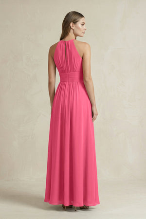 Halter A - Line Chiffon Ankle - Length Bridesmaid Dress in Fuchsia - SHE IS ME Bridesmaid Dresses