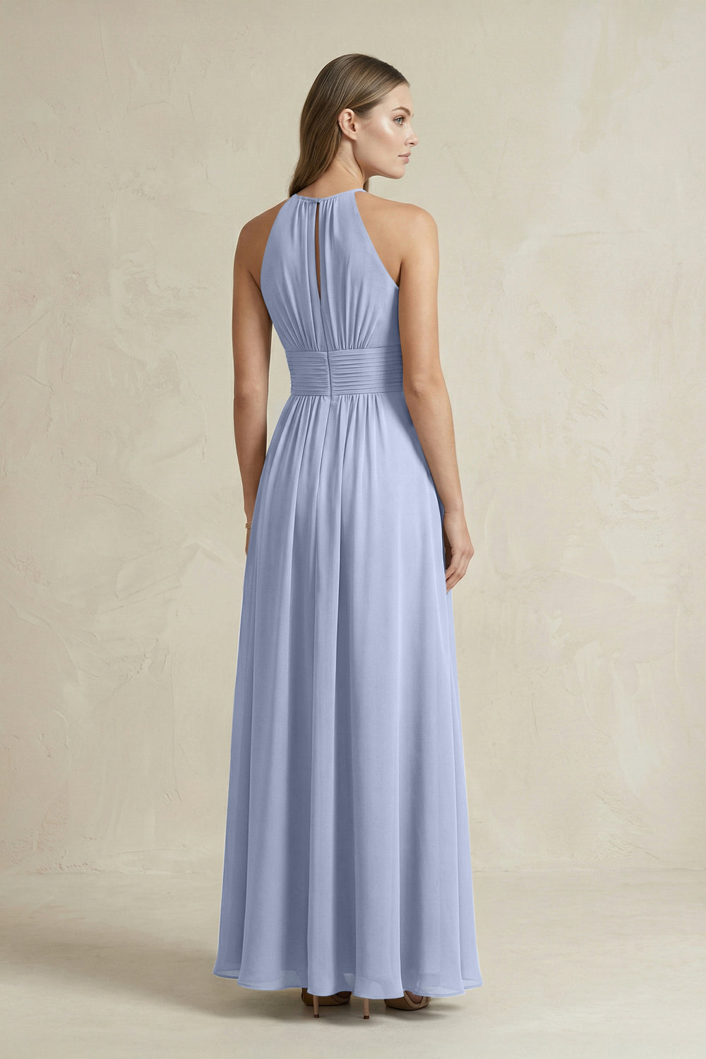 Halter A-Line Chiffon Ankle-Length Bridesmaid Dress in Ice