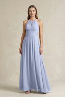 Halter A-Line Chiffon Ankle-Length Bridesmaid Dress in Ice | KISSBRIDAL
