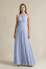 Halter A-Line Chiffon Ankle-Length Bridesmaid Dress in Ice | KISSBRIDAL