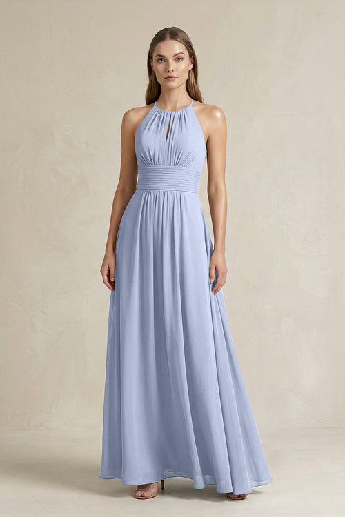 Halter A-Line Chiffon Ankle-Length Bridesmaid Dress in Ice | KISSBRIDAL