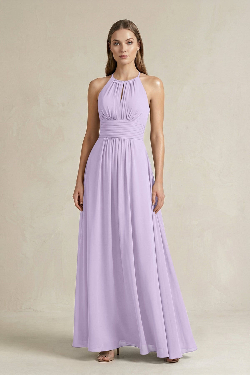 Halter A - Line Chiffon Ankle - Length Bridesmaid Dress in Lavender - KISS BRIDAL Bridesmaid Dresses
