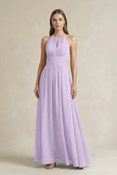 Halter A - Line Chiffon Ankle - Length Bridesmaid Dress in Lavender - SHE IS ME Bridesmaid Dresses