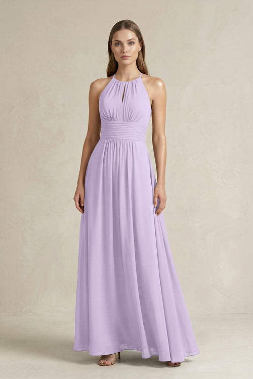 Halter A - Line Chiffon Ankle - Length Bridesmaid Dress in Lavender - SHE IS ME Bridesmaid Dresses
