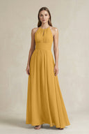 Halter A - Line Chiffon Ankle - Length Bridesmaid Dress in Marigold - SHE IS ME Bridesmaid Dresses