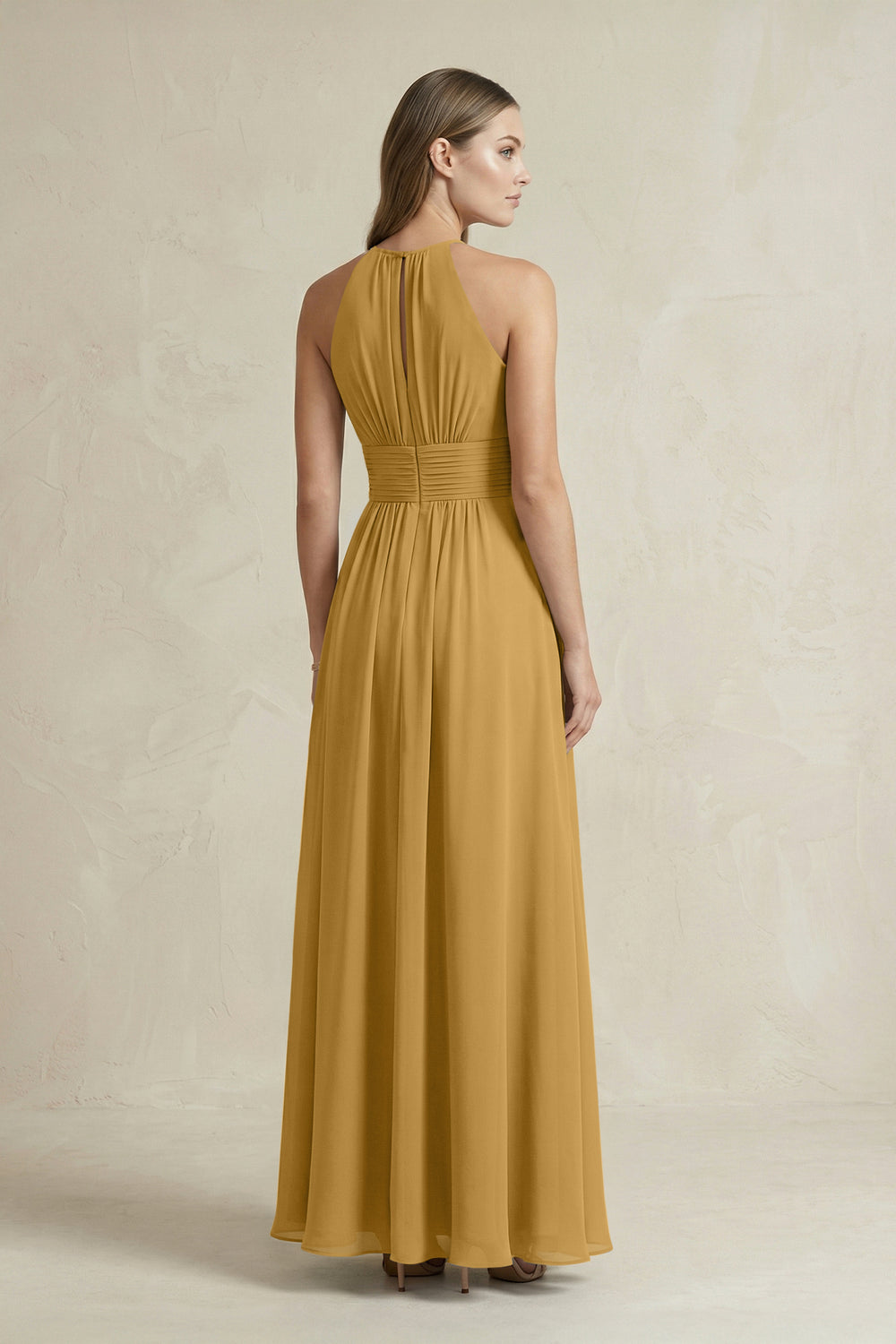 Halter A-Line Chiffon Ankle-Length Bridesmaid Dress in Marigold