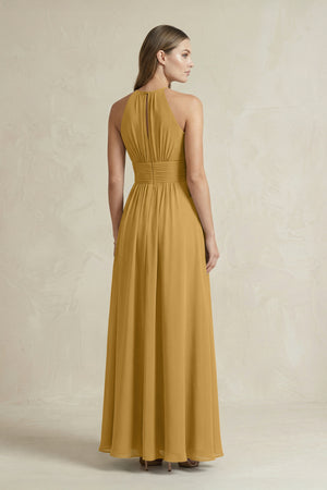 Halter A-Line Chiffon Ankle-Length Bridesmaid Dress in Marigold (2) | KISSBRIDAL