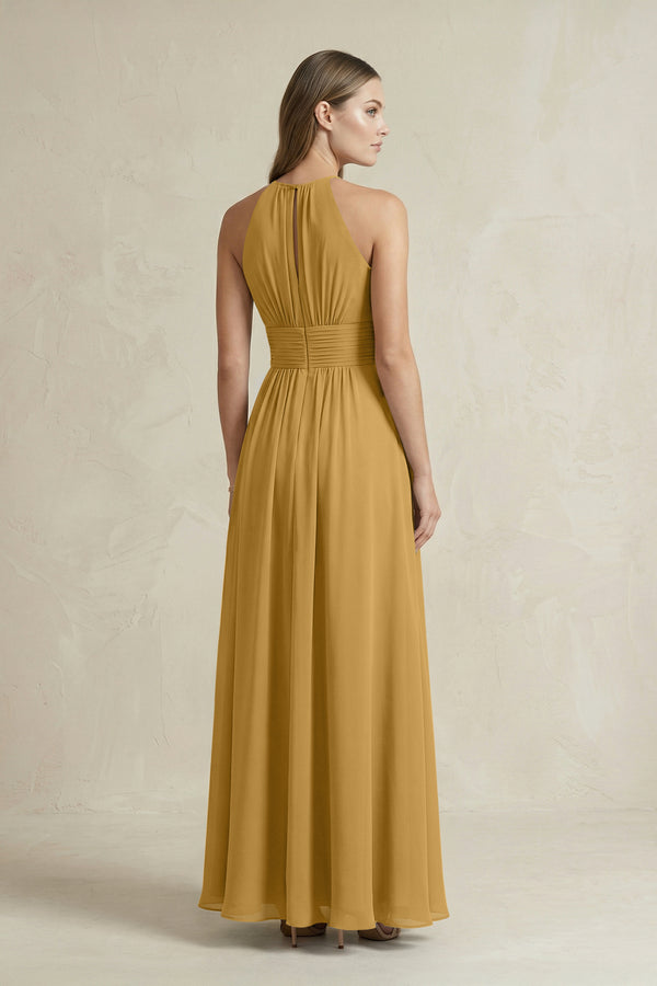 Halter A-Line Chiffon Ankle-Length Bridesmaid Dress in Marigold (2) | KISSBRIDAL