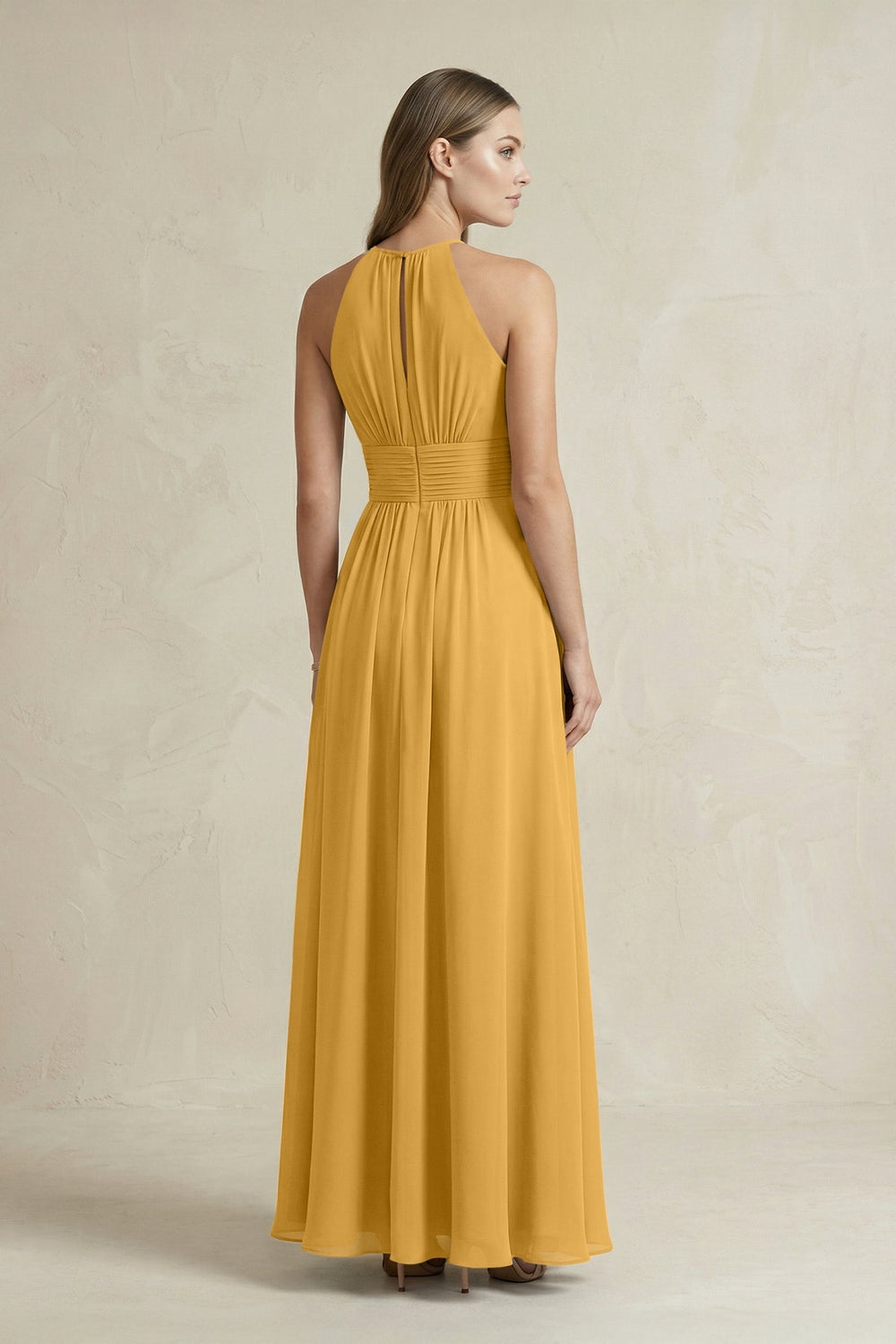 Halter A - Line Chiffon Ankle - Length Bridesmaid Dress in Marigold - KISS BRIDAL Bridesmaid Dresses