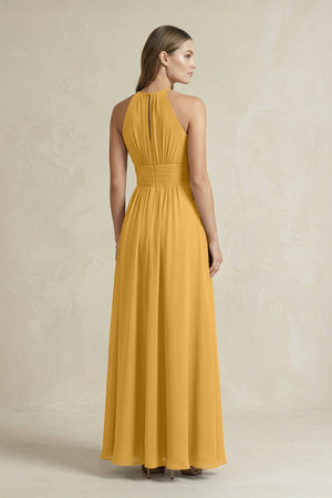 Halter A - Line Chiffon Ankle - Length Bridesmaid Dress in Marigold - SHE IS ME Bridesmaid Dresses