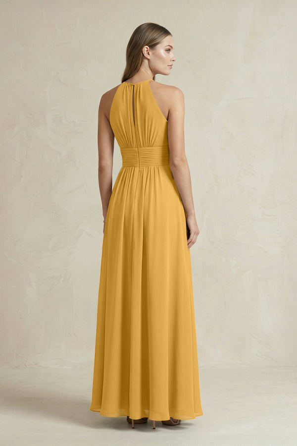 Halter A - Line Chiffon Ankle - Length Bridesmaid Dress in Marigold - SHE IS ME Bridesmaid Dresses