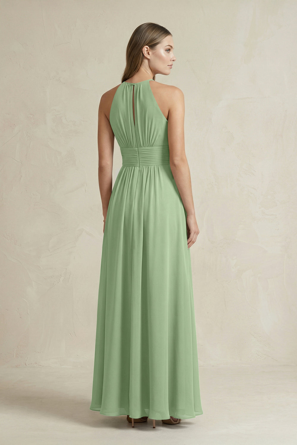 Halter A-Line Chiffon Ankle-Length Bridesmaid Dress in Matcha