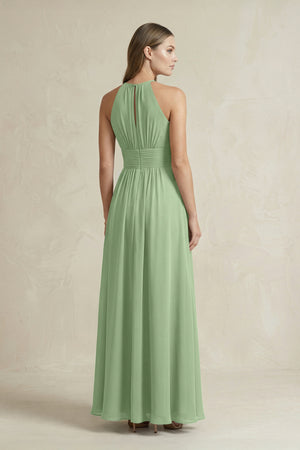 Halter A-Line Chiffon Ankle-Length Bridesmaid Dress in Matcha (2) | KISSBRIDAL