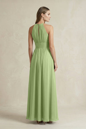 Halter A - Line Chiffon Ankle - Length Bridesmaid Dress in Matcha - SHE IS ME Bridesmaid Dresses