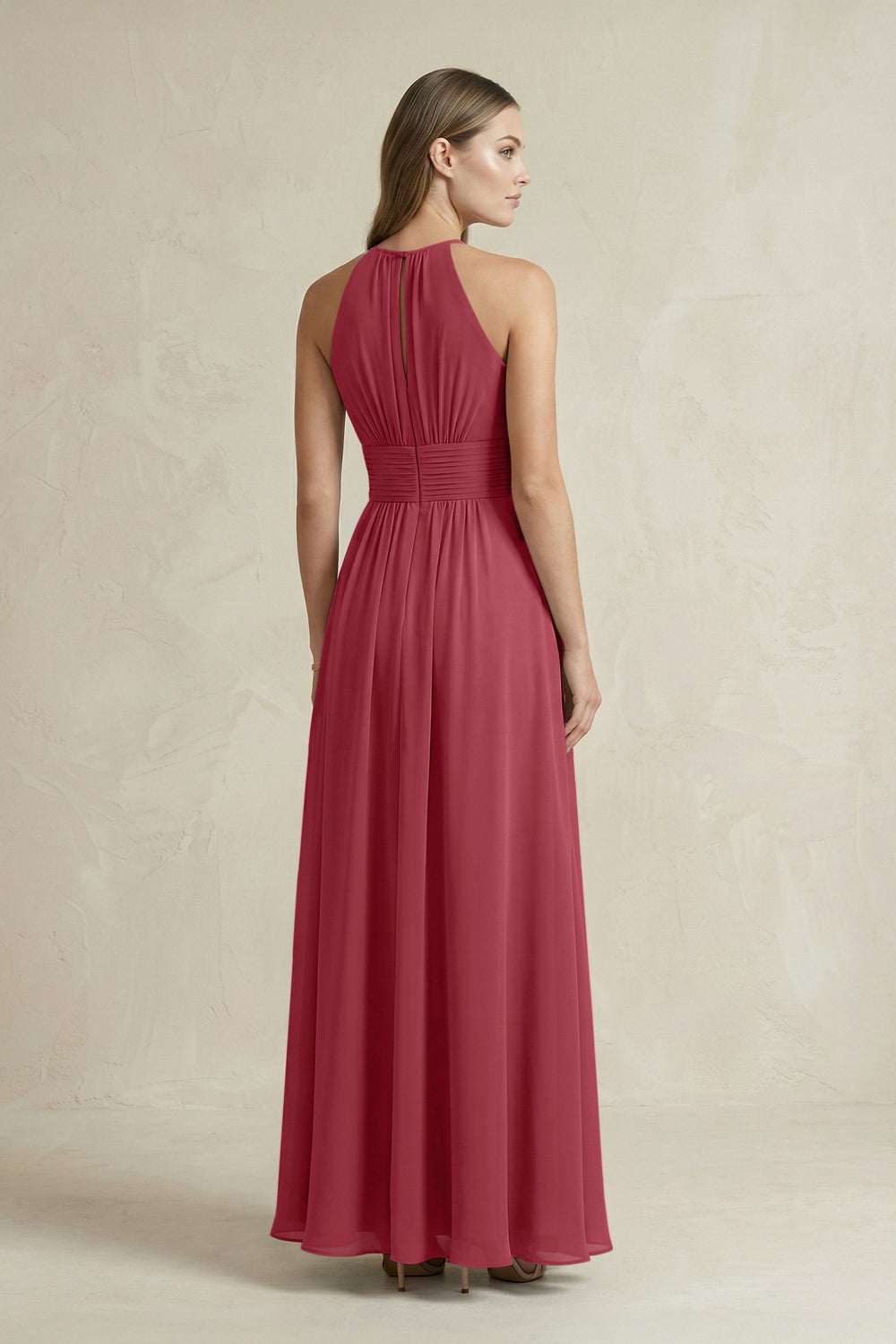 Halter A-Line Chiffon Ankle-Length Bridesmaid Dress in Merlot