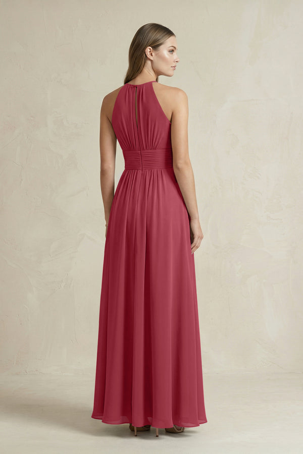 Halter A-Line Chiffon Ankle-Length Bridesmaid Dress in Merlot (2) | KISSBRIDAL