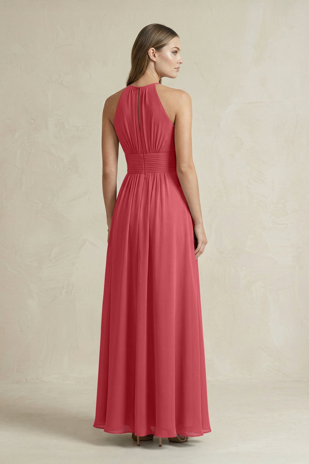 Halter A - Line Chiffon Ankle - Length Bridesmaid Dress in Merlot - KISS BRIDAL Bridesmaid Dresses