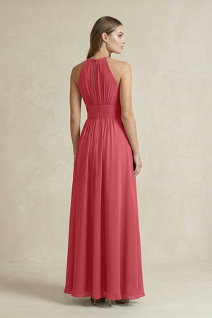 Halter A - Line Chiffon Ankle - Length Bridesmaid Dress in Merlot - SHE IS ME Bridesmaid Dresses