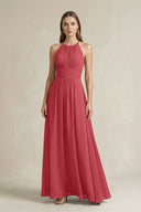 Halter A - Line Chiffon Ankle - Length Bridesmaid Dress in Merlot - SHE IS ME Bridesmaid Dresses