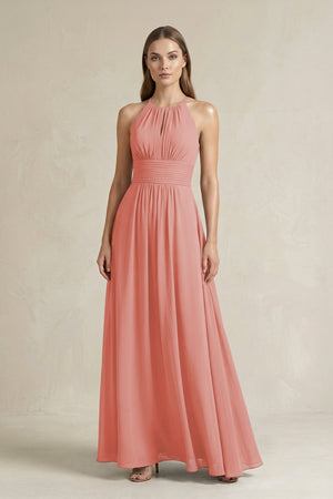 Halter A - Line Chiffon Ankle - Length Bridesmaid Dress in Mulberry - SHE IS ME Bridesmaid Dresses