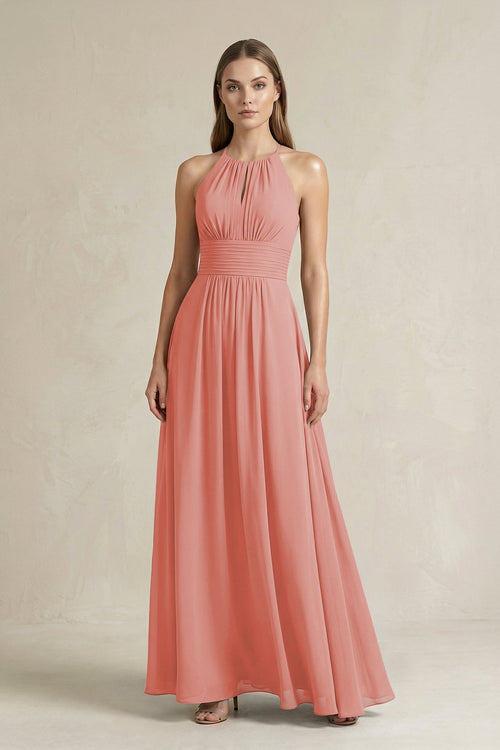 Halter A - Line Chiffon Ankle - Length Bridesmaid Dress in Mulberry - SHE IS ME Bridesmaid Dresses