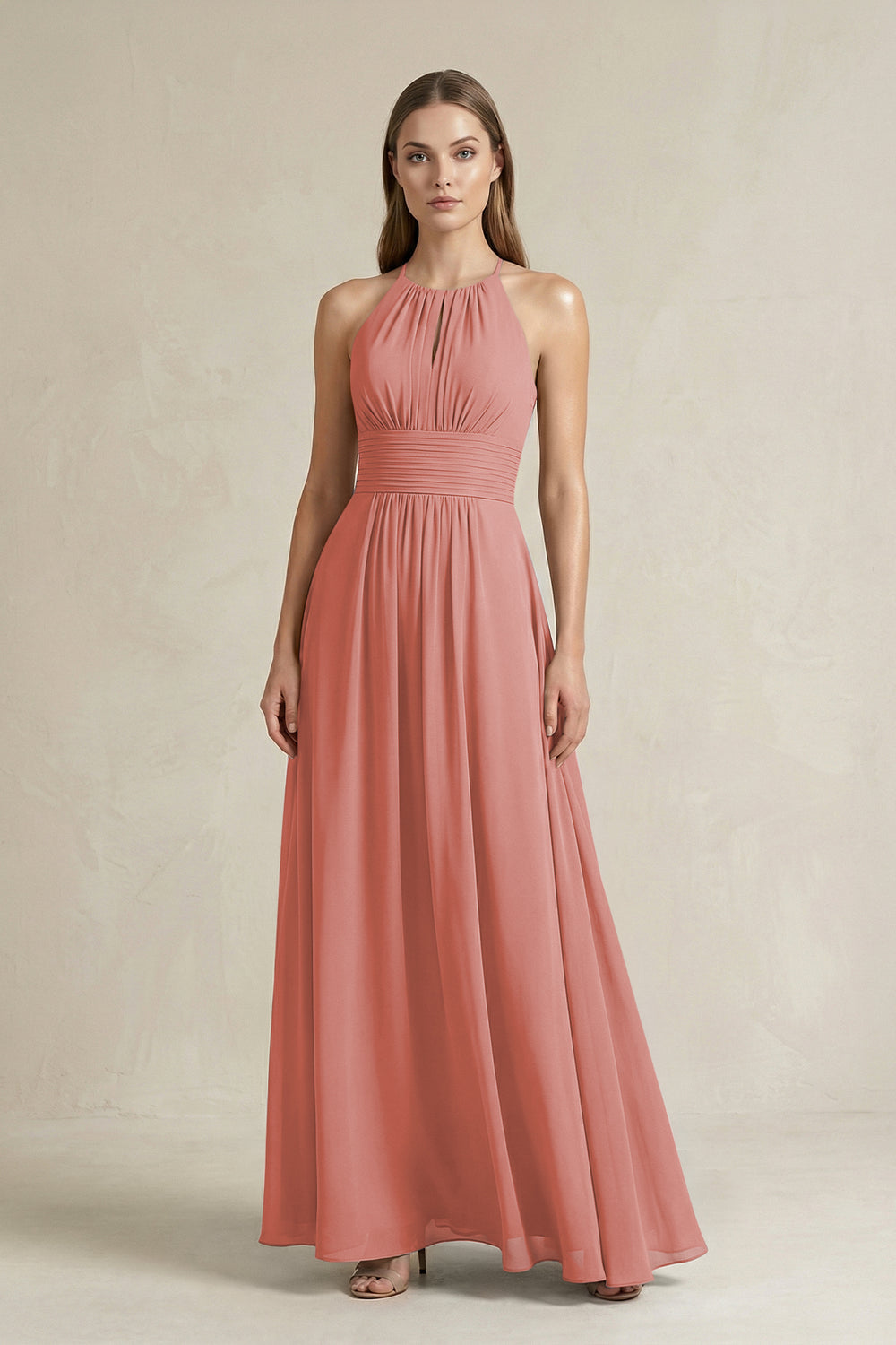 Halter A-Line Chiffon Ankle-Length Bridesmaid Dress in Mulberry