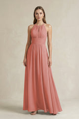 Halter A-Line Chiffon Ankle-Length Bridesmaid Dress in Mulberry | KISSBRIDAL