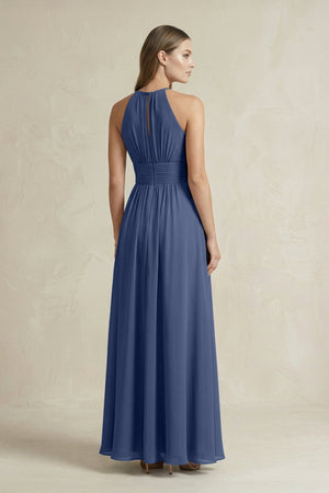 Halter A - Line Chiffon Ankle - Length Bridesmaid Dress in Navy - SHE IS ME Bridesmaid Dresses