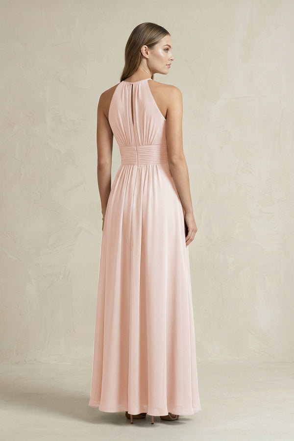 Halter A - Line Chiffon Ankle - Length Bridesmaid Dress in Pale Blush - SHE IS ME Bridesmaid Dresses