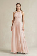 Halter A - Line Chiffon Ankle - Length Bridesmaid Dress in Pale Blush - SHE IS ME Bridesmaid Dresses