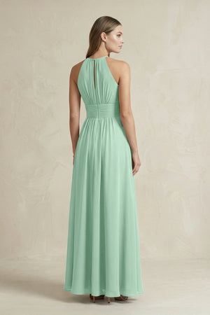 Halter A-Line Chiffon Ankle-Length Bridesmaid Dress in Pale Pistachio (2) | KISSBRIDAL