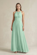 Halter A-Line Chiffon Ankle-Length Bridesmaid Dress in Pale Pistachio | KISSBRIDAL
