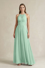 Halter A-Line Chiffon Ankle-Length Bridesmaid Dress in Pale Pistachio | KISSBRIDAL